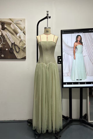 Strapless Chiffon Long Dress – Flowy Draped Fit, Sculpted Shape, Soft Feminine Elegance