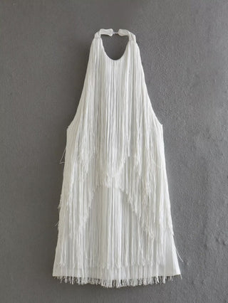 Backless Fringe Halter Mini Dress