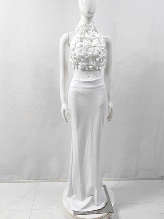 Rosette Halter Crop Top & Fitted Maxi Skirt Set