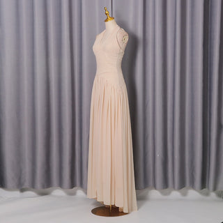 Pleated Halter Chiffon Long Dress
