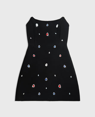 Sleeveless Embellished Jewel Bandage Mini Dress – Structured Fit Design