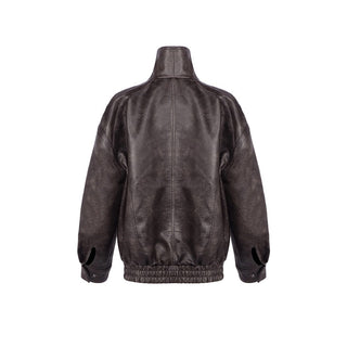 Classic Aviator Leather Jacket with High Neck, Utility Pockets, and Structured Fit