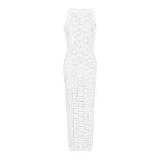 Sleeveless Textured Knit Maxi Dress – Bodycon Fit & Geometric Pattern