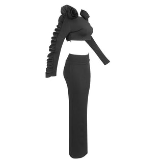Hayley Long Skirt Crop Flower Bandage Set