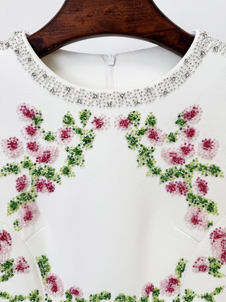Floral Beaded Long Sleeve Long Dress with Crystal Embellishment