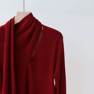 Long Sleeve Knit Top with Attached Scarf Detail and Regular Length