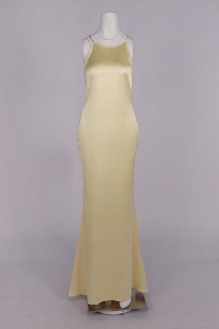 Satin Halter Long Dress with Crystal Open Back Detail