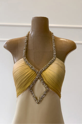 Satin Halter Long Dress with Crystal Detail Sleeveless