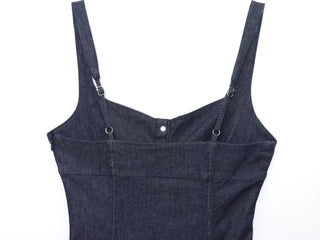 Indigo Denim Body-Sculpt Dress – Sleeveless, Button-Front Design