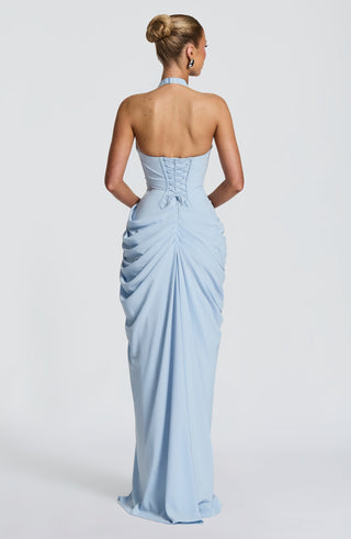 Draped Halter Corset Long Dress with High Slit