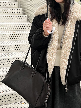 Oversized Faux Shearling Collar Puffer Jacket