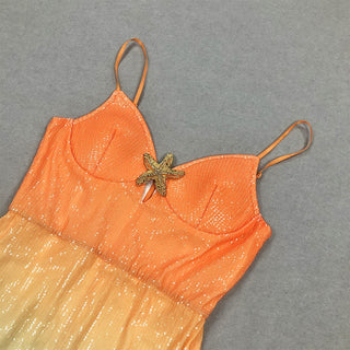 Sequin Ombre Starfish Detail Maxi Dress