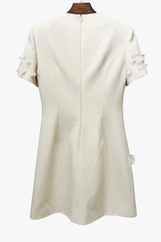 Floral Appliqué Mini Dress – Short Sleeve with Structured Fit