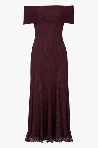 Luxe Ribbed Knit Off-Shoulder Lace Panel Long Dress