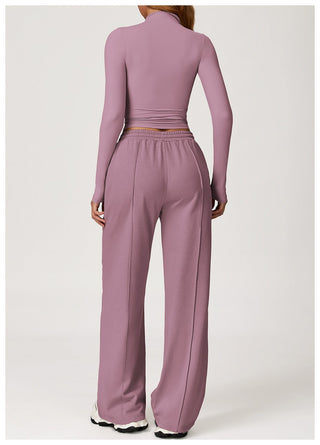 Seamless Mock-Neck Long Sleeve Crop Top & Straight-Leg Jogger Set