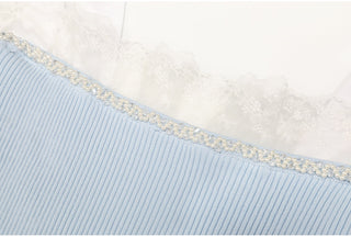 Lace Trim Ribbed Knit Long Dress