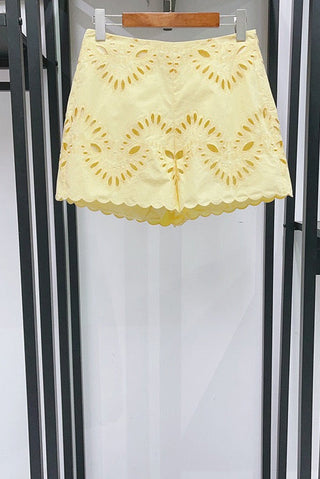 Sunshine Eyelet Co-Ord Set – Statement Sleeves, Scalloped Hem & Embroidered Shorts