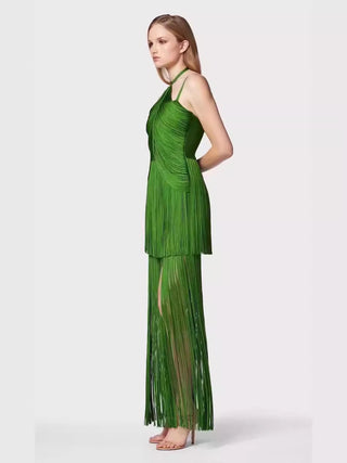 Fringe Halter Neck Bandage Long Evening Dress