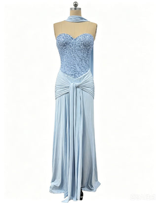 Sequin Corset Strapless Sweetheart Scarf Ruched Draped Long Dress
