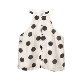 Elegant Polka Dot Halter Top & High-Waisted Shorts Linen Blend Set