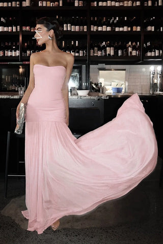 Strapless Chiffon Drop Waist Mermaid Long Dress