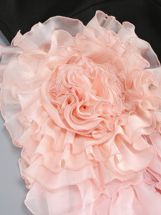 Strapless Fitted Floral Appliqué Ruffle Long Dress