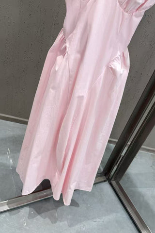 Tie-Shoulder V-Neck Open Back Flared Midi Dress