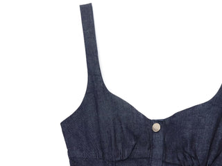 Indigo Denim Body-Sculpt Dress – Sleeveless, Button-Front Design