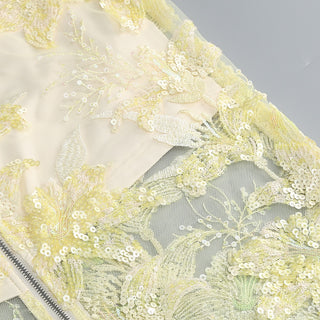 Elegant Strapless Floral Lace Embroidered Long Dress with Sequin Detail