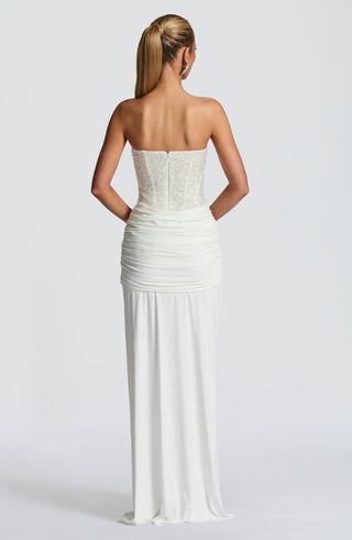 Sequin Corset Strapless Sweetheart Ruched Draped Long Dress