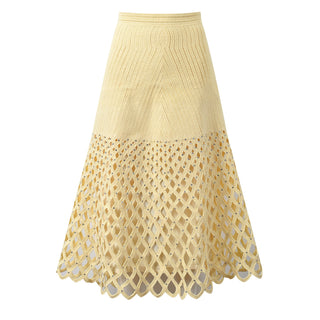 Crystal Embellished Openwork Crochet Long Skirt