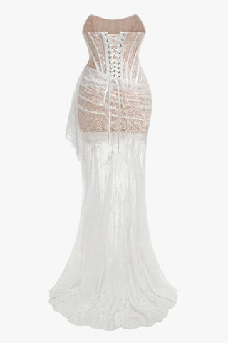 Lace Corset Draped Sheer Long Dress