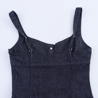 Button Front Denim Midi Dress with Adjustable Straps
