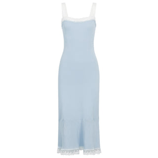 Lace Trim Ribbed Knit Long Dress