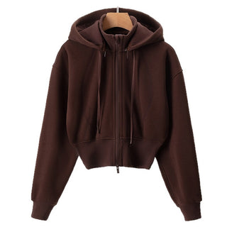 Layered High-Neck Cropped Zip-Up Hoodie