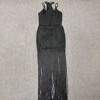 Fringe Halter Neck Bandage Long Evening Dress