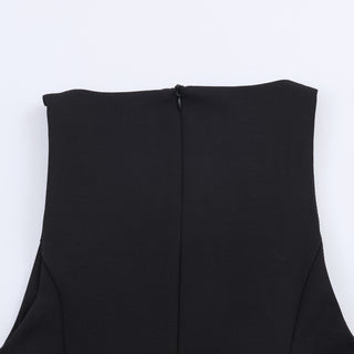 Sleeveless Structured Crepe A-Line Mini Dress with Contrast Bow Design