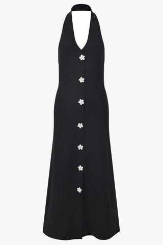 Pearl Floral Button Halter Long Dress