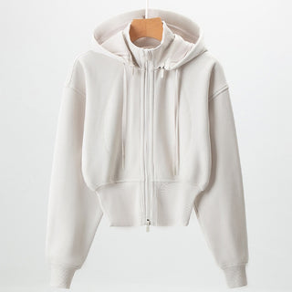 Layered High-Neck Cropped Zip-Up Hoodie