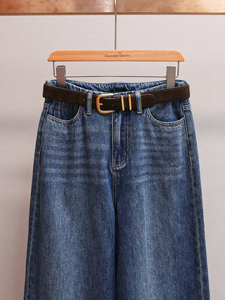 High-Waist Wide Leg Denim Pants with Belt