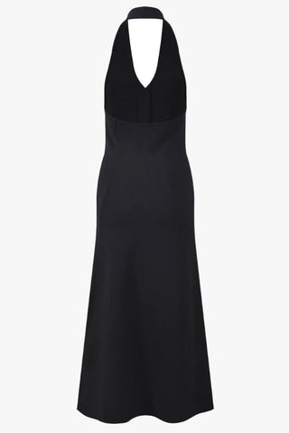 Pearl Floral Button Halter Long Dress