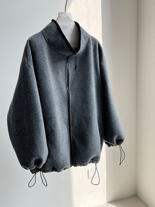 Oversized Zip-Up Fleece Jacket with High Neck & Adjustable Hem