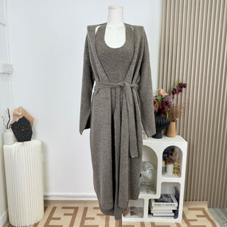 Knit Long Dress with Matching Open Cardigan Set