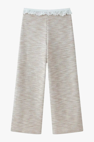 Textured Tweed Lace Trim Sleeveless Crop Top & Wide Leg Pants Set