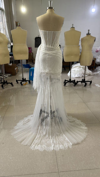 Sheer Lace Corset Draped Long Dress