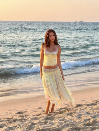 Embellished Corset Top & Draped Long Skirt Set