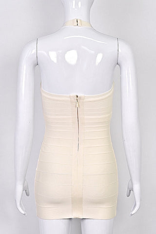 Halter Neck Bandage Mini Dress with Sweetheart Neckline and Sculpted Bodycon Fit