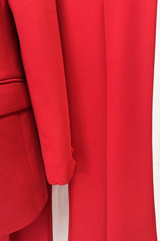 Floral Detail Tailored Suit Set – Structured Blazer & Wide Leg Pants
