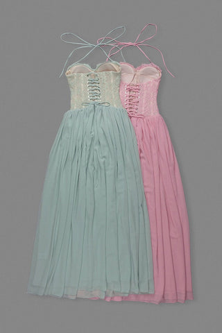 Lace Corset Halter Long Dress – Pleated Chiffon Evening Dress