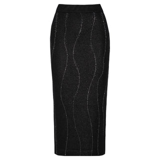 Crystal Embellished Knit Long Sleeve Top & High-Waisted Long Skirt Set